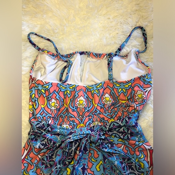 VENUS Blue and Pink One Piece Swimsuit with Decorative Waist Tie - Picture 5 of 14